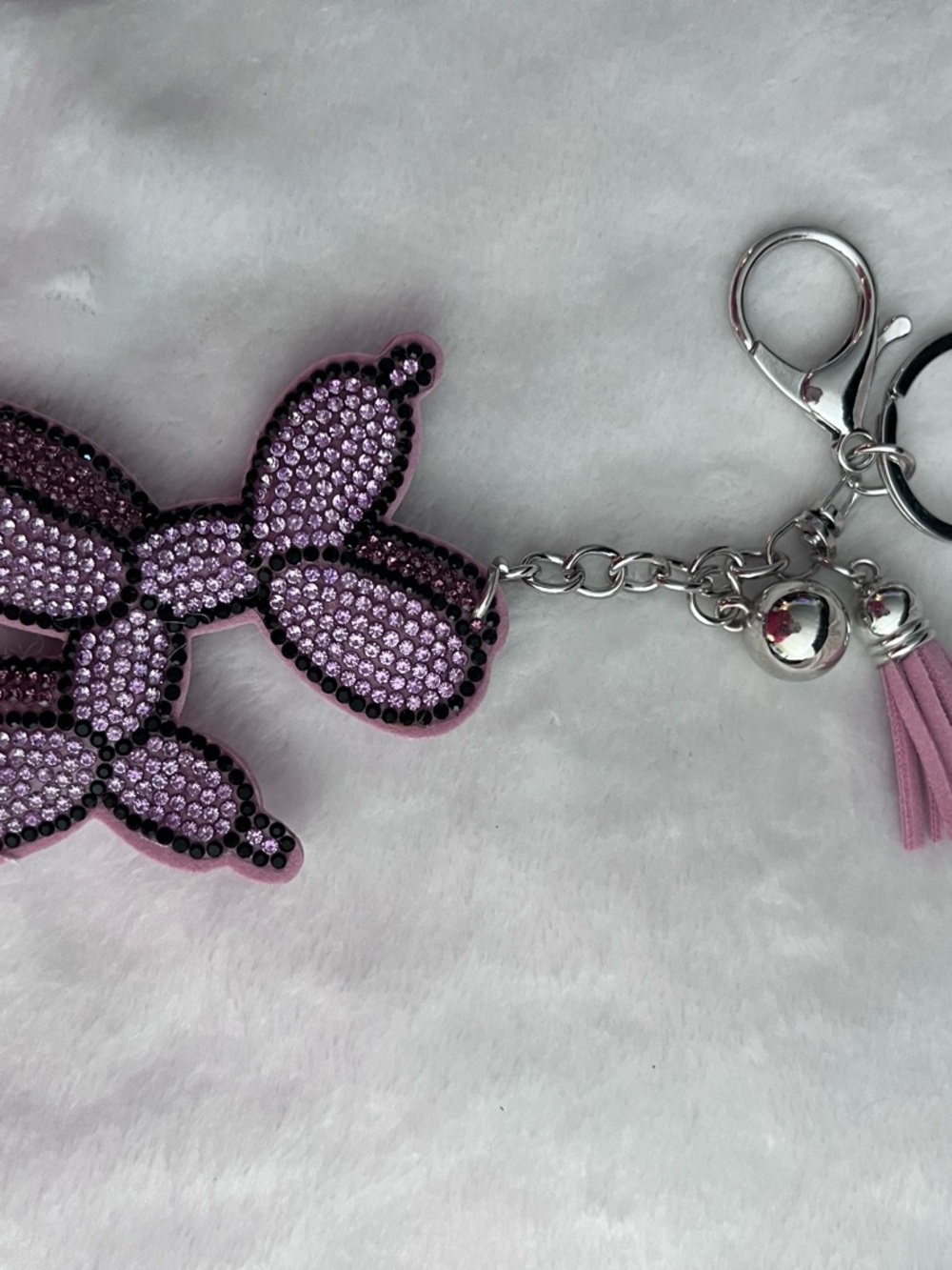 Pink Balloon Dog Crystal Keychain Charm - Unbranded
